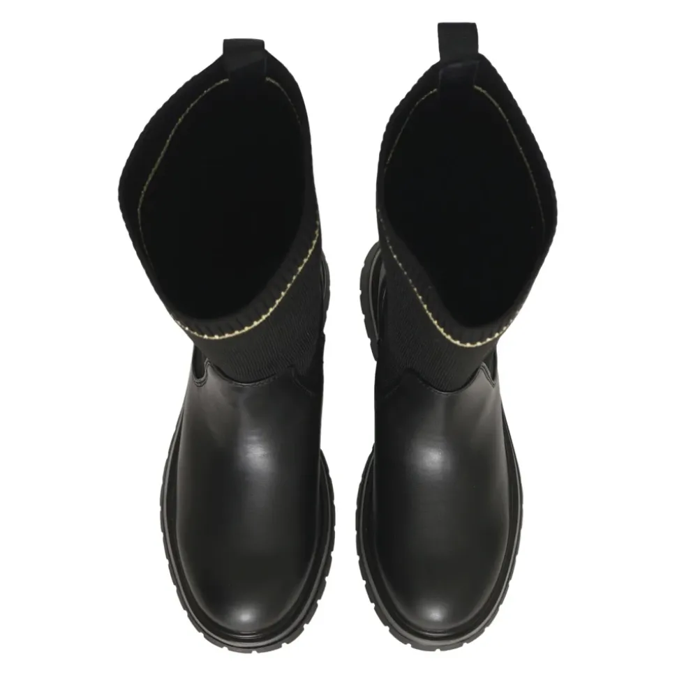 Zwarte hoge winterlaarzen met gebreide schacht