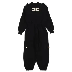 Zwarte katoenen jumpsuit met elastische taille