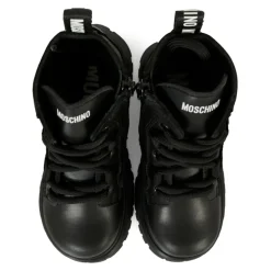 Zwarte leren bikerlaarzen met Teddy Bear