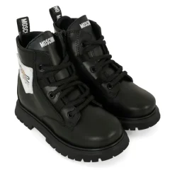 Zwarte leren bikerlaarzen met Teddy Bear