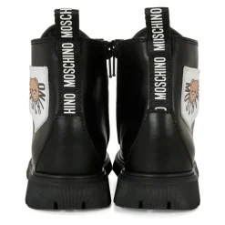 Zwarte leren bikerlaarzen met Teddy Bear