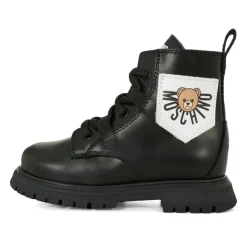 Zwarte leren bikerlaarzen met Teddy Bear