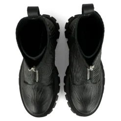 Zwarte leren enkellaarzen met zebraprint