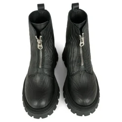 Zwarte leren enkellaarzen met zebraprint