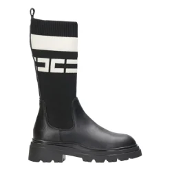 Zwarte Leren Hoge Legging Laarzen