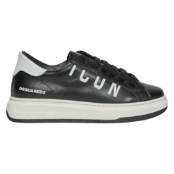 Zwarte Leren Kindersneakers met Logo