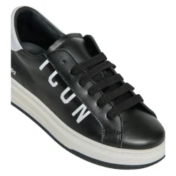 Zwarte Leren Kindersneakers met Logo