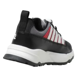 Zwarte leren kindersneakers met witte strepen