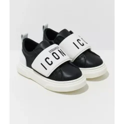 Zwarte Leren Kindersneakers met Logo