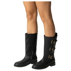 Zwarte leren laarzen met rits