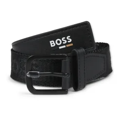 Zwarte leren riem met jacquardlogo