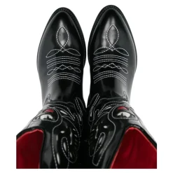 Zwarte leren westernlaarzen met borduurwerk