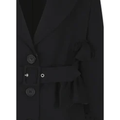 Zwarte Mantel met Lange Mouwen en Ruches