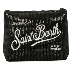 Zwarte Pailletten Clutch Tas met Geborduurd Logo