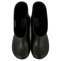 Zwarte Regenlaarzen Leer Stof Ronde Neus