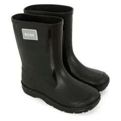 Zwarte Regenlaarzen Leer Stof Ronde Neus