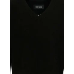 Zwarte wollen crop sweater met 'Amour' print